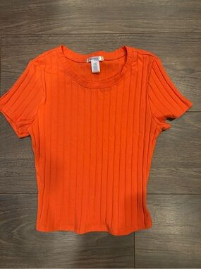 Bozzolo Bright Orange Ribbed Short Sleeve Tee